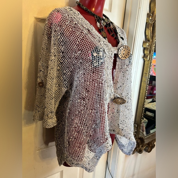 Lulu B Women's Size SMALL S- Cardigan Open Weave Net Mesh Gray Beachy Summer - Picture 4 of 10